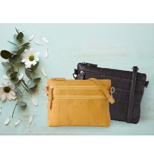 YEUNWOO Cowhide 3 zipper Cross Bag