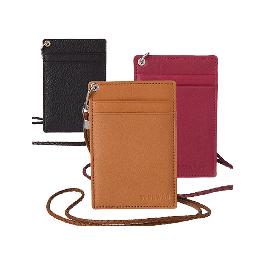 Cowhide slim card Holder with Neck Strap